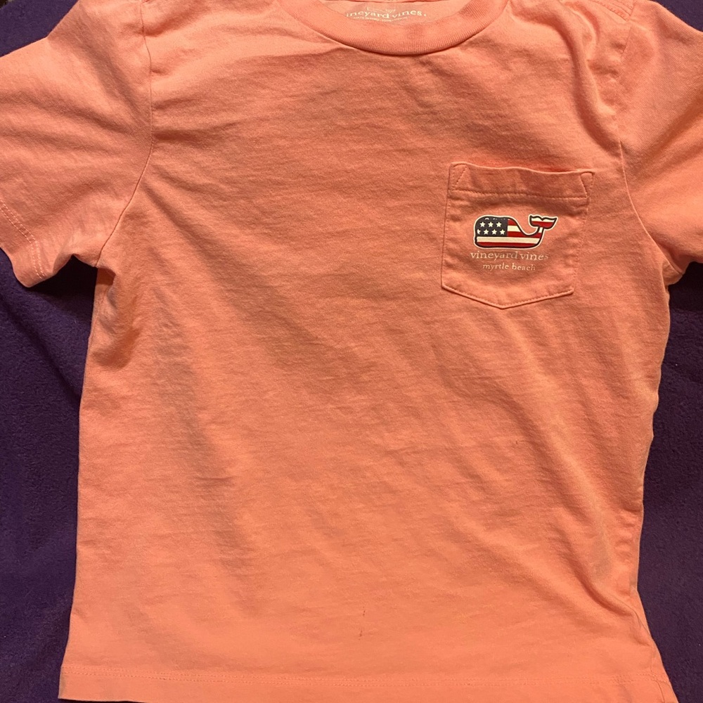 Vineyard Vines Kids Coral Pocket Tee with Whale Logo